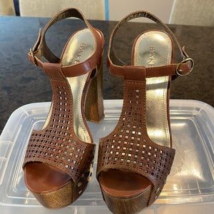 Cognac Brown Strappy Platform Heels